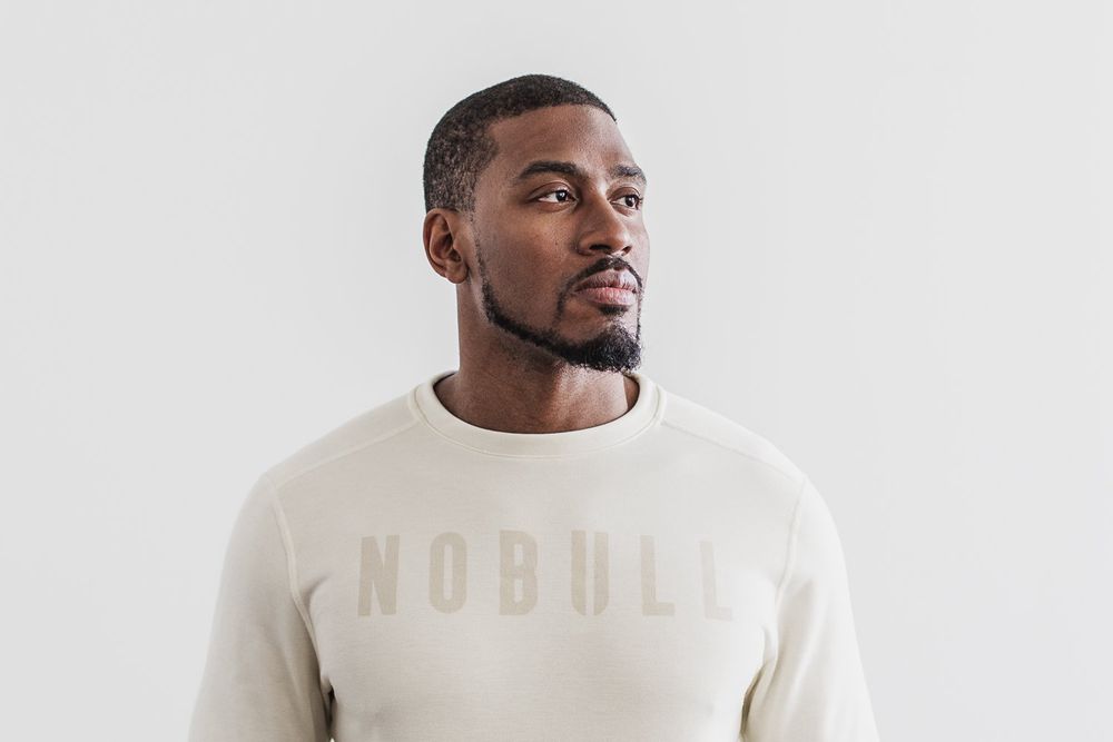 NOBULL Crew Sweatshirts Erkek - Beyaz Ivory - Turkiye (RJS-572183)